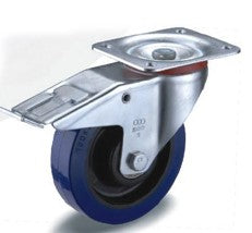 Colson (169) E822RB-SWB 8" TOTAL LOCK CASTER, ELASTIC BLUE RUBBER WITH ROLLER BEARING