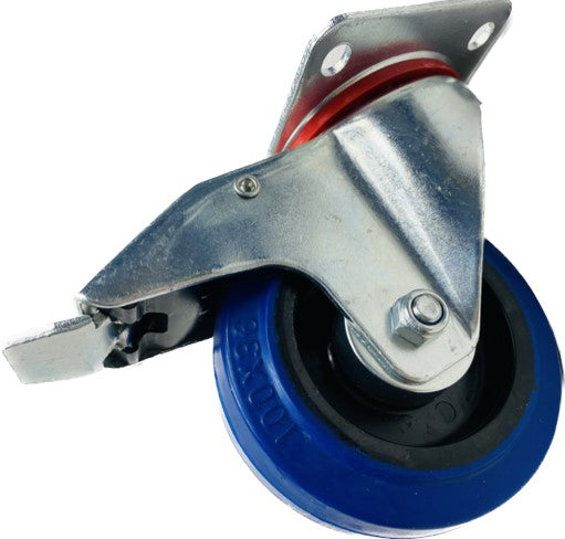 Colson (169) E422RB-SWB 4" SWIVEL WITH TOTAL BRAKE ELASTIC BLUE RUBBER WITH ROLLER BEARING