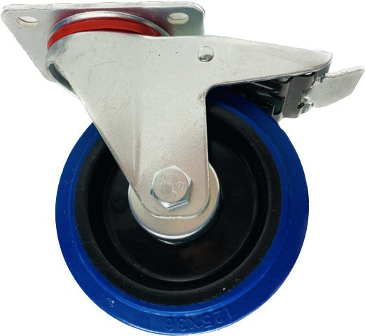 Colson E522RB-SWB 5" SWIVEL WITH TOTAL BRAKE ELASTIC BLUE RUBBER WITH ROLLER BEARING