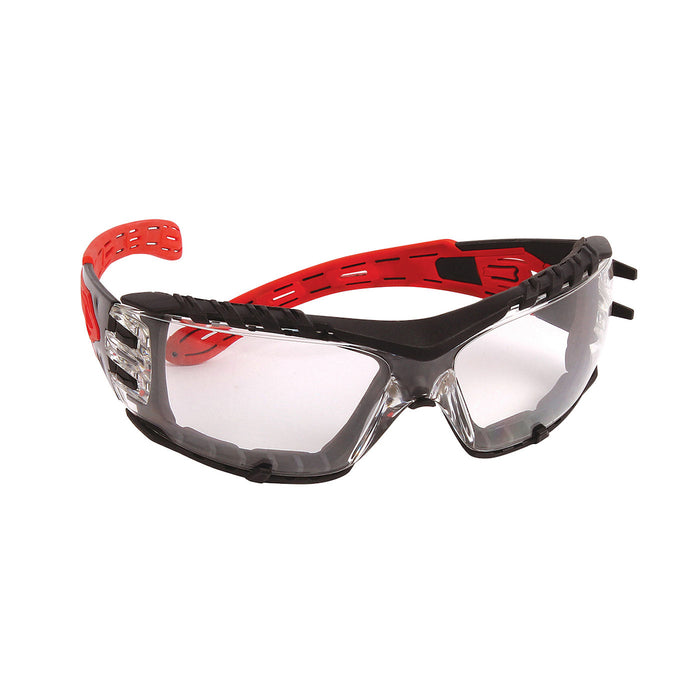 PIP Canada (449) EP675GC VOLCANO PLUS™ SAFETY GLASSES - Rimless Safety Glasses with Red Temples, Clear Lens, Foam Padding and 4A Coating