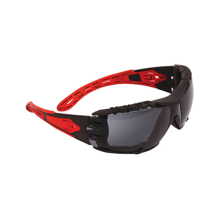 PIP Canada (449) EP675GS VOLCANO PLUS™ SAFETY GLASSES - Rimless Safety Glasses with Red Temples, Smoke Lens, Foam Padding and 4A Coating