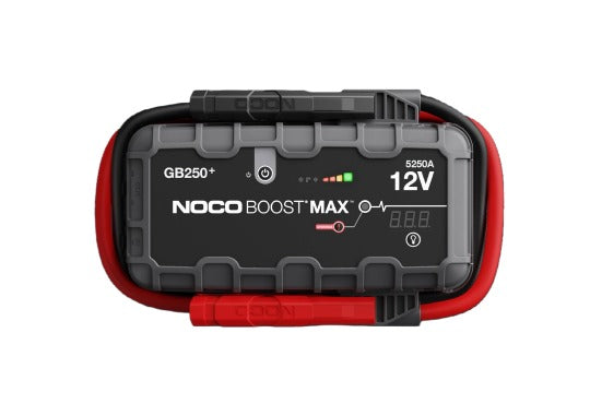 Noco (616) GB250 Noco GB250+ is a 5250-amp 12-Volt portable lithium jump starter for gasoline and diesel engines up to 16-liters, including semi-trucks (up to class 8), motorhomes, coaches, buses, mining, agricultural, construction, and vocational