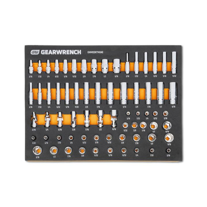Apex Tool GWMSSKT14SAE GEARWRENCH 68 Piece 1/4" Drive 6 & 12 Point, Standard & Deep, Mid Length & Low Profile, and Flex SAE Chrome Socket Set in Foam Storage Tray