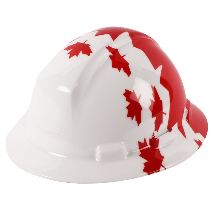 PIP Canada (449) HP642R-MPL-01 Kilimanjaro™ One-Size Fits All Full Brim Hard Hat With Maple Leaf Wrap, Reflective Stripes, Hdpe Shell, 4-Point Nylon Suspension And "Sure-Lock" Ratchet Adjustment - Type 2 Class E