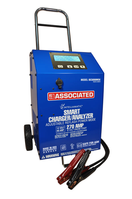 Associated Equipment (702) IBC6008MSK Associated Equipment INTELLAMATIC® IBC6008MSK Adjustable Battery Charger/Analyzer - 12V, 60/70A Intelligent Wheel Charger / Reflash Power Supply, Safe for all Battery Types SLA, AGM, EFB, Gel, Lithium-Ion