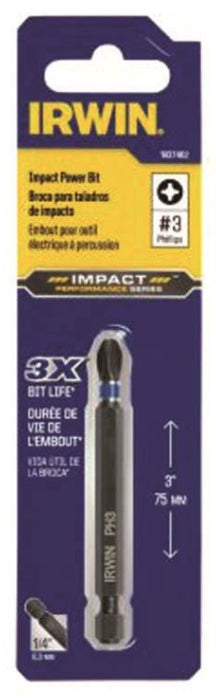 Irwin IWAF33PH3 Irwin IWAF33PH3 Power Bit, No.3 Drive, Phillips Drive, 1/4 in Shank, Hex Shank, 3-1/2 in L, Steel, 1 PACK