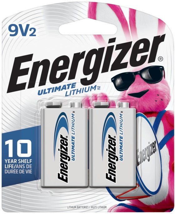 Energizer (831) L522BP2 Energizer Ultimate Lithium 9V Batteries (2 Pack), Lithium 9 Volt Batteries