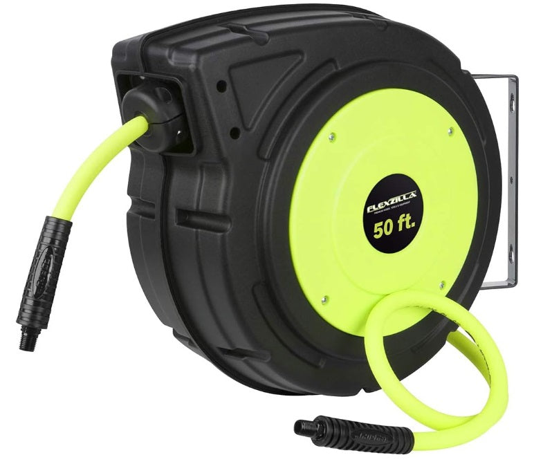 Flexzilla (717) L8250FZ Flexzilla® Enclosed Plastic Retractable Air Hose Reel, 3/8" x 50 FT, ZillaGreen - ENGLISH ONLY NOT FOR CONSUMER SALE