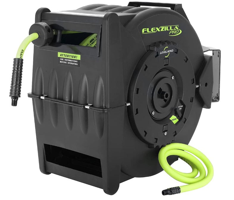 Flexzilla (717) L8305FZ Flexzilla® Levelwind Retractable Air Hose Reel, 3/8" X 50 FT, Hybrid, ZillaGreen - ENGLISH ONLY NOT FOR CONSUMER SALE