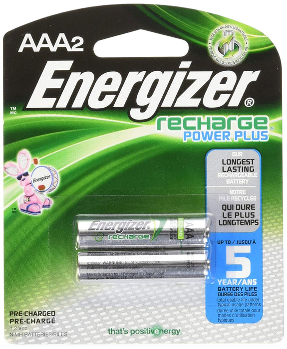 Energizer (831) NH12BP-2 Rechargeable Nickel Metal Hydride AAA Batteries, Blister Pack of 2
