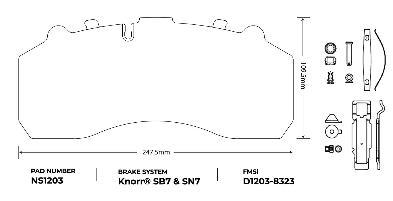 NRS Brakes (240) NS1203 NRS Brakes NS1203 Galvanized Z Air Disc Brake Pad