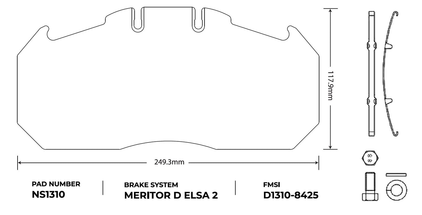 NRS Brakes (240) NS1310 NRS Brakes NS1310 Galvanized Z Air Disc Brake Pad