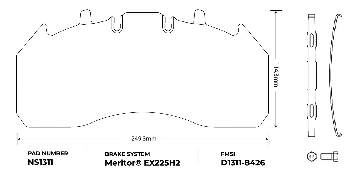 NRS Brakes (240) NS1311 NRS Brakes NS1311 Galvanized Z Air Disc Brake Pad