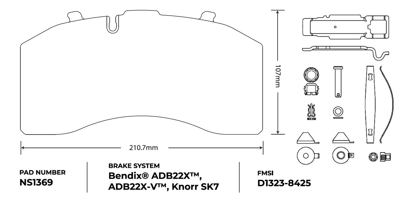 NRS Brakes (240) NS1369 NRS Brakes NS1369 Galvanized Z Air Disc Brake Pad