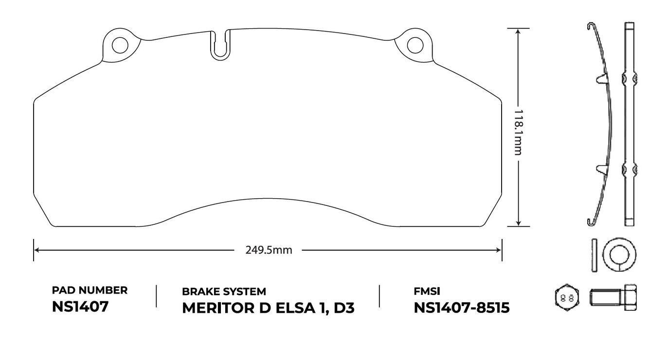 NRS Brakes (240) NS1407 NRS Brakes NS1407 Galvanized Z Air Disc Brake Pad