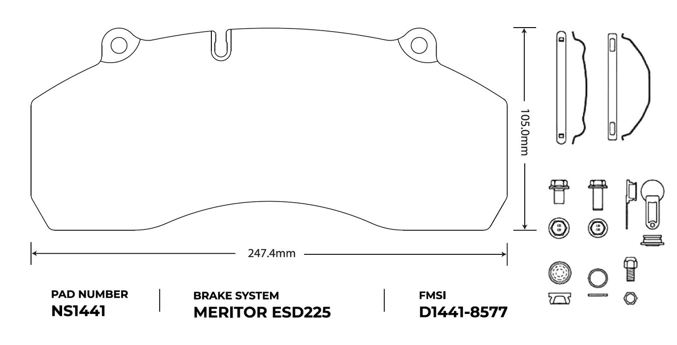 NRS Brakes (240) NS1441 NRS Brakes NS1441 Galvanized Z Air Disc Brake Pad