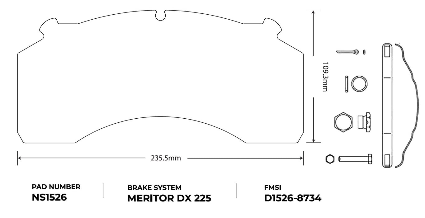 NRS Brakes (240) NS1526 NRS Brakes NS1526 Galvanized Z Air Disc Brake Pad