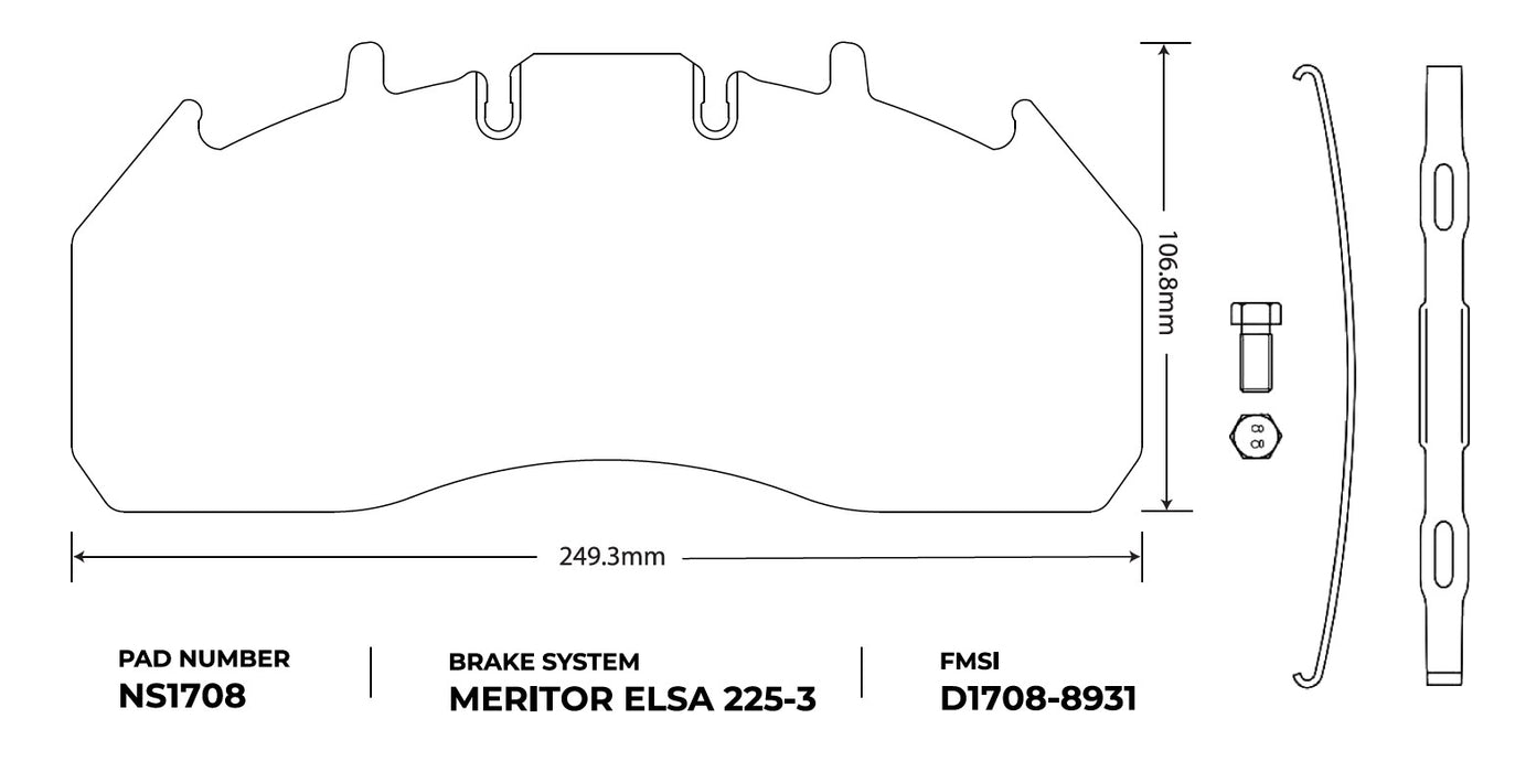NRS Brakes (240) NS1708 NRS Brakes NS1708 Galvanized Z Air Disc Brake Pad