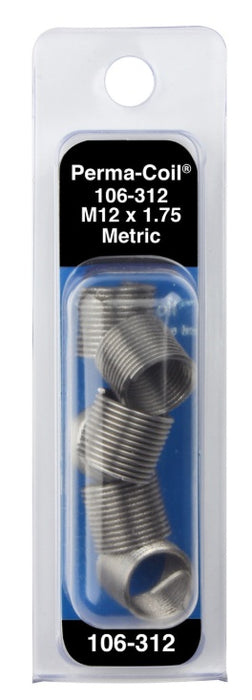 H. Paulin P106-312 Papco M12-1.75 x 18mm Metric Perma Thread Inserts, 6Pcs