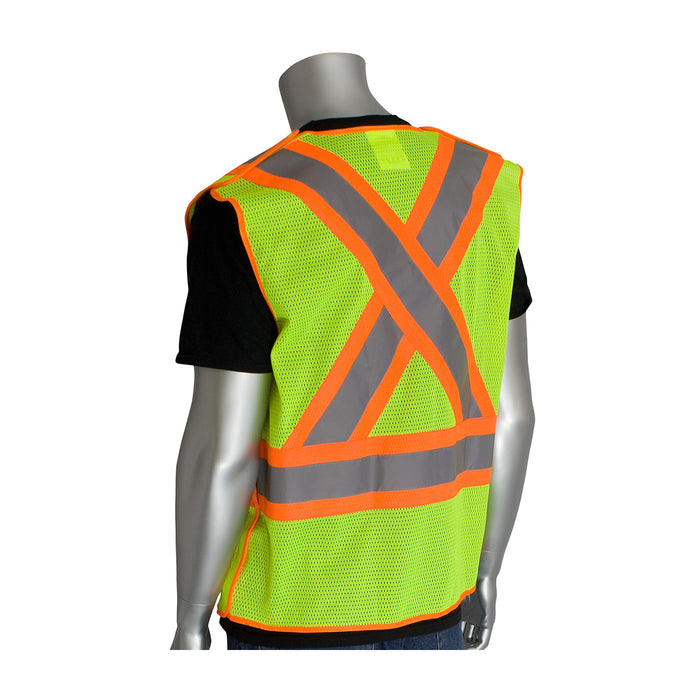 PIP Canada (449) PC3020211-LY/M PIP® ANSI Type R Class 2 and CAN/CSA Z96 Class 2 Two-Tone X-Back Breakaway Mesh Vest Size M