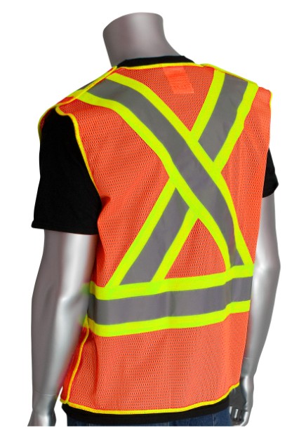 PIP Canada (449) PC3020211-OR/L PIP® ANSI Type R Class 2 and CAN/CSA Z96 Class 2 Two-Tone X-Back Breakaway Mesh Vest Size L