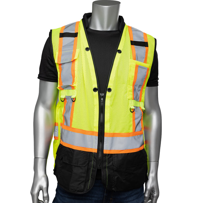 PIP Canada (449) PC3020675TX-LY/L Pip® Size- L Two-Tone Tethering Vest With Ripstop Black Bottom Front And "D" Ring Access, Csa Z96 Class 2, Ansi Type R Class 2