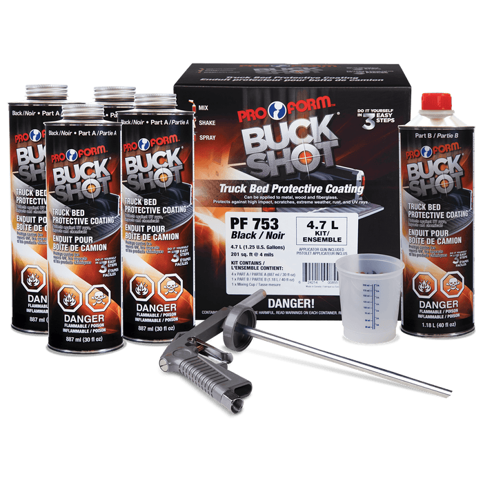 Pro Form (325) PF753 BUCK SHOT® Truck Bed Protective Coating 3:1 Kit (BLACK) w Gun, 4.7L (1.25 U.S. Gallon)