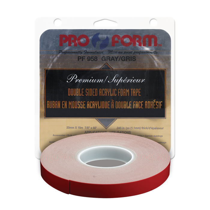 Pro Form PF958 Premium Double Sided Acrylic Foam Tape (GRAY), 22mm x 18m (7/8" x 60') 1.1mm (.045")