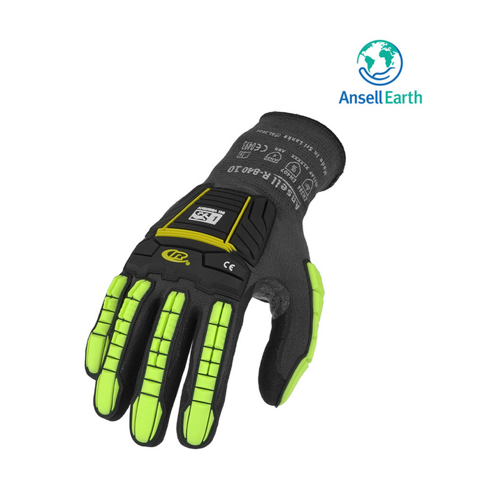 Ansell 840-09 RINGERS R840 Light-duty knit gloves with nitrile-coated palms and TPR impact protection, SIZE 9/Medium