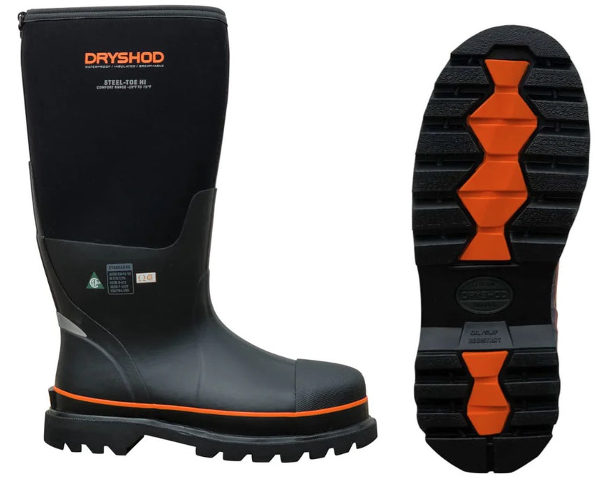 Dryshod (960) STC-UH-BK-M8 Dryshod Unisex Steel-Toe CSA High Black/Orange - M8/W9 - All Season Work Boot