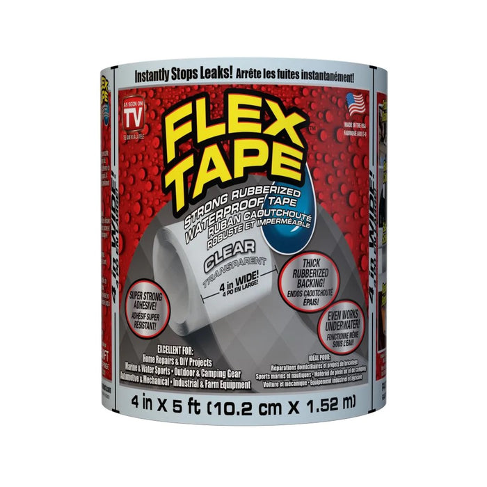 Flex Seal (239) TFSCLRC0405 CLEAR, 4 in x 5 ft (10.2 cm x 1.52 m) Flex Tape Super Strong Waterproof Tape