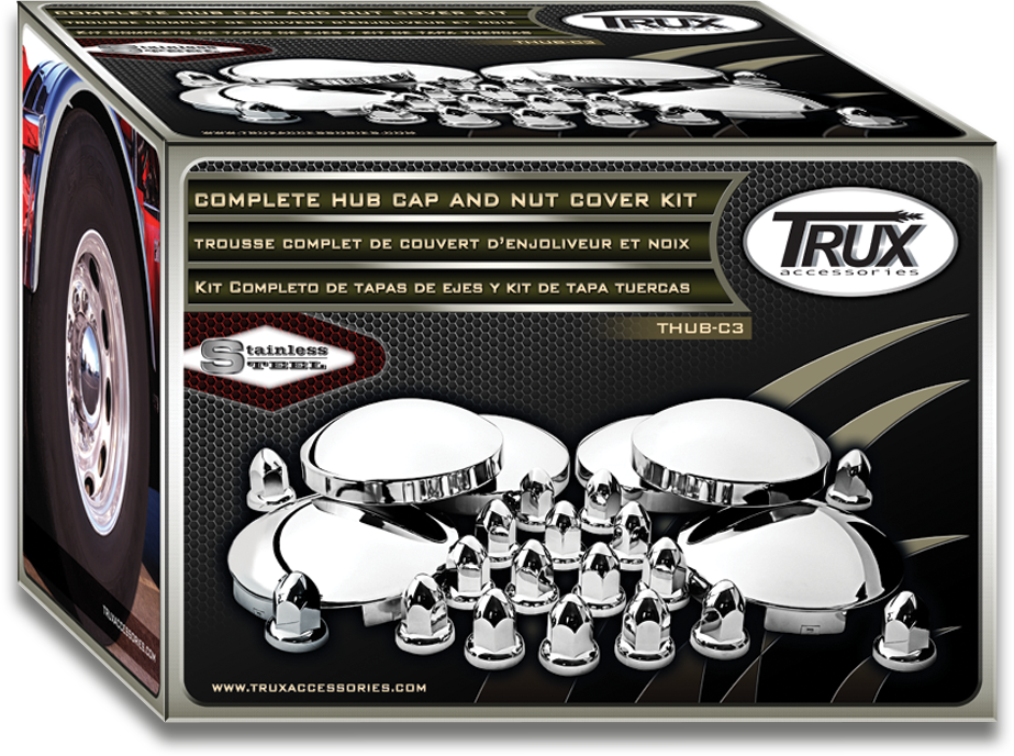 Trux Accessories (737) THUB-C3 Kit - Stainless Steel Front & Rear Hubcap Kit