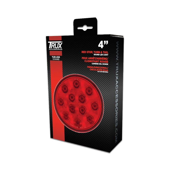 Trux Accessories (737) TLED-412R 4IN ROUND LED STOP, TURN & TAIL LIGHT (RED LENS) 12 DIODES