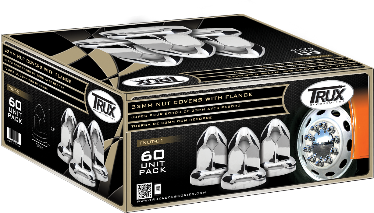 Trux Accessories (737) TNUT-C1 Chrome Plastic 33mm Nut Cover - Case of 60