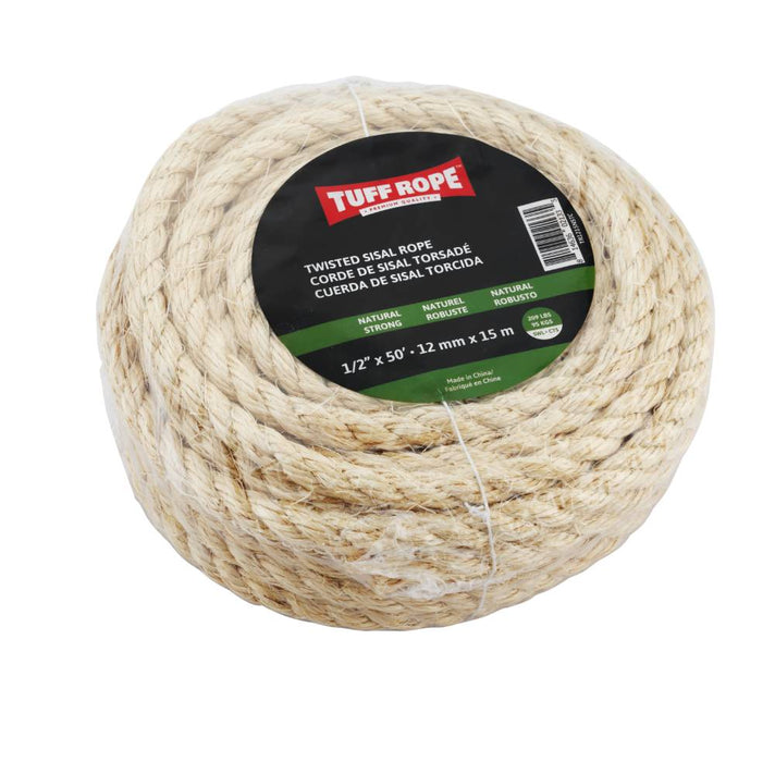 Tuff Rope (344) TR1215NSTC 1/2" x 50' Twisted Sisal Rope Natural (12mm x 15m)