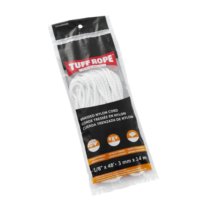 Tuff Rope (344) TR314WNKBB 1/8" x 48' Knit Braided Nylon Rope White (3mm x 14m)