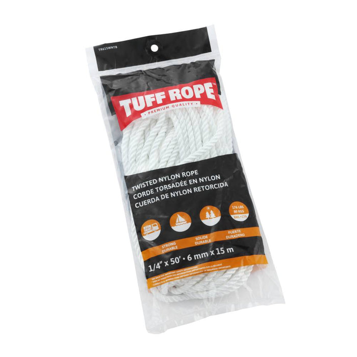 Tuff Rope (344) TR615WNTB 1/4" x 50' Twisted Nylon Rope White (6mm x 15m)