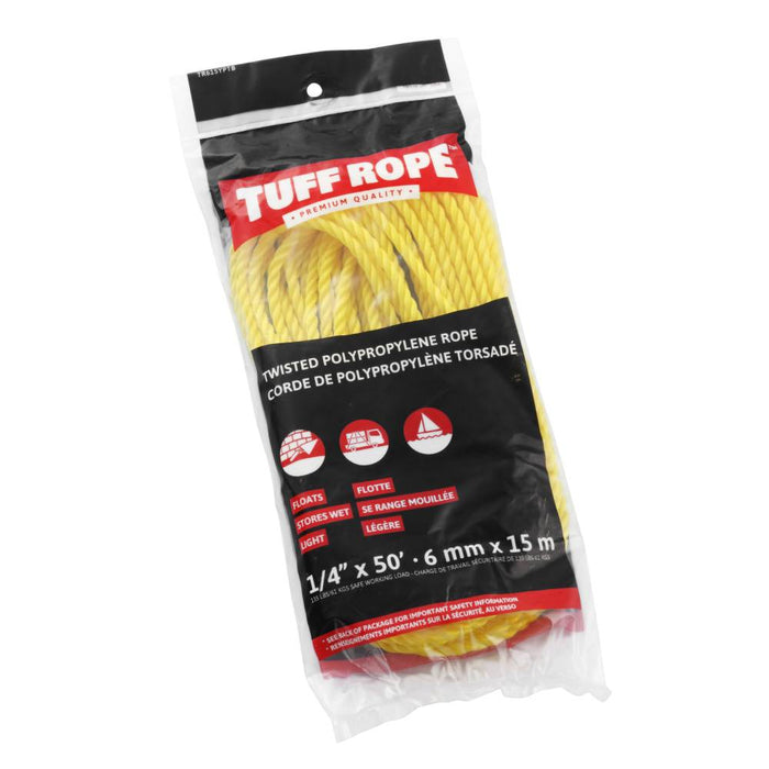 Tuff Rope (344) TR615YPTB 1/4" x 50' Twisted Polypro Rope Yellow (6mm x 15m)