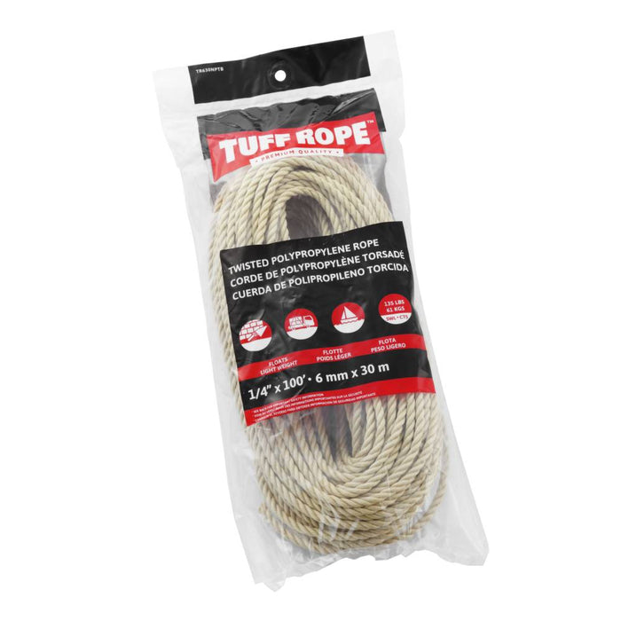 Tuff Rope (344) TR630NPTB 1/4" x 100' Twisted Polypro Rope Tan (6mm x 30m)