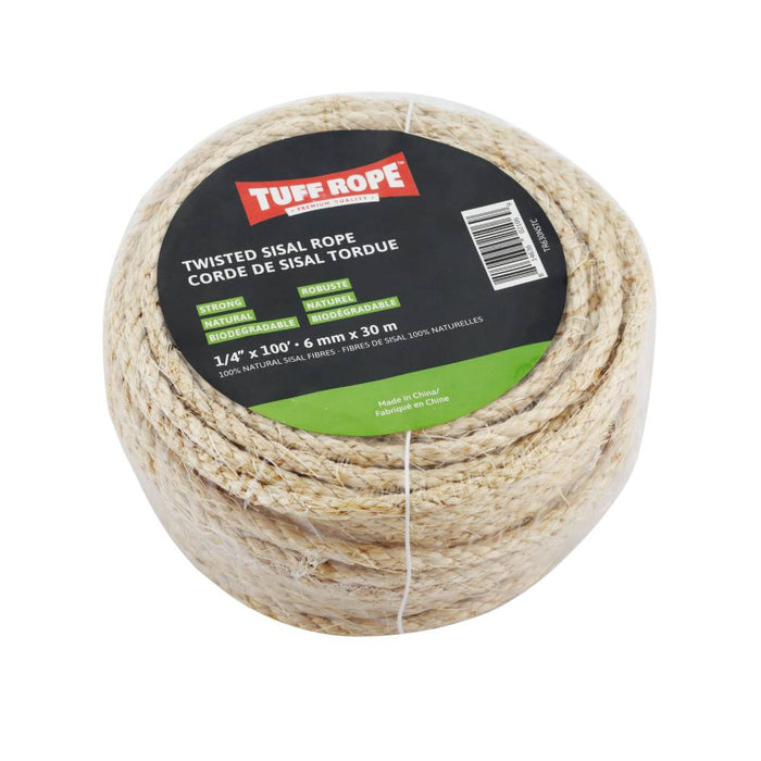 Tuff Rope (344) TR630NSTC 1/4" x 100' Twisted Sisal Rope Natural (6mm x 30m)
