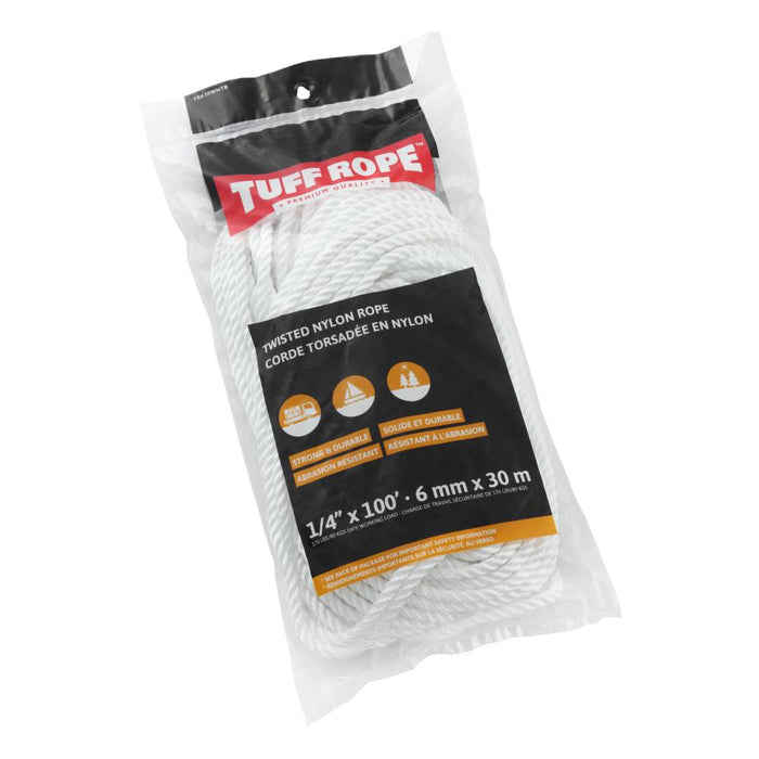 Tuff Rope (344) TR630WNTB 1/4" x 100' Twisted Nylon Rope White (6mm x 30m)