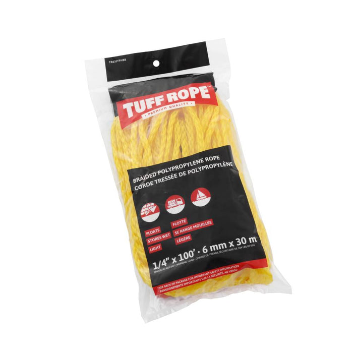 Tuff Rope TR630YPHBB 1/4" x 100' Polypro Hollow Braid Rope Yellow (6mm x 30m)