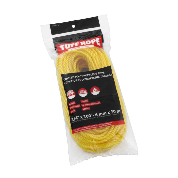 Tuff Rope (344) TR630YPTB 1/4" x 100' Twisted Polypro Rope Yellow (6mm x 30m)