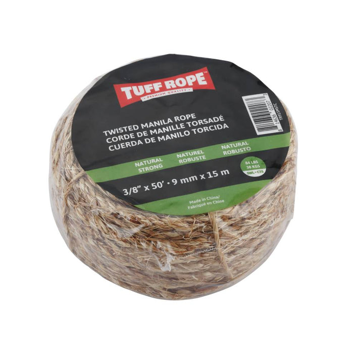 Tuff Rope TR915NMTC 3/8" x 50' Twisted Manila Rope Natural (9mm x 15m)