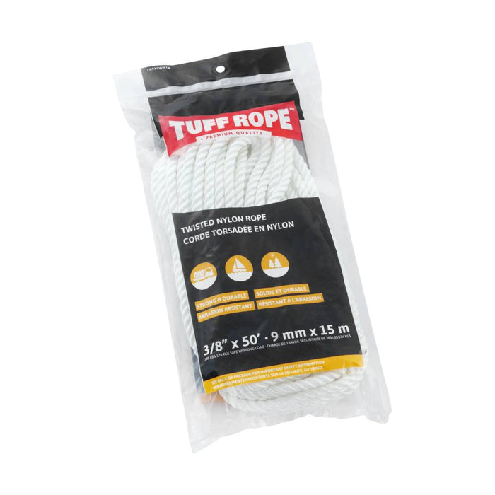 Tuff Rope (344) TR915WNTB 3/8" x 50' Twisted Nylon Rope White (9mm x 15m)
