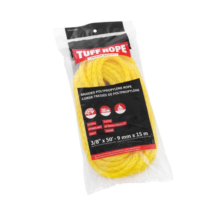 Tuff Rope (344) TR915YPHBB 3/8" x 50' Polypro Hollow Braid Rope Yellow (9mm x 15m)