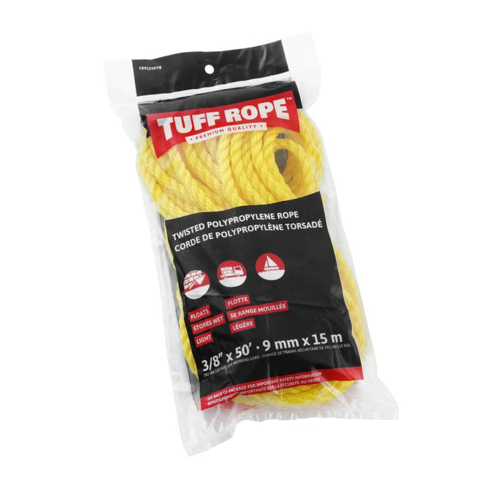 Tuff Rope (344) TR915YPTB 3/8" x 50' Twisted Polypro Rope Yellow (9mm x 15m)