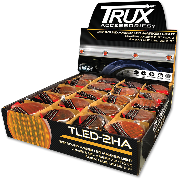 Trux Accessories (737) TRX-235 POS DISPLAY OF 40 X 2.5" AMBER RIBBED LED MARKER LIGHTS (13 DIODES)