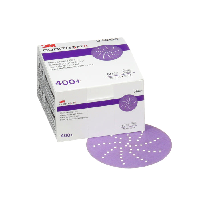 3M 31464 3M™ Cubitron™ II Hookit™ Clean Sanding Abrasive Discs, 737U, 400+ grade, 3 in (76.2 mm), 50 discs per carton, Colour: Purple, 3M Stock No. 7100141500