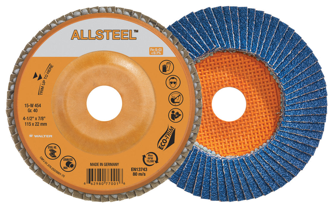 Walter (365) 15W704 7" X 7/8" GR40 ALLSTEEL™ Flap Discs DISC PK10
